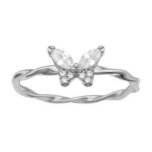 925 Solid Sterling Silver Butterfly Cubic Zirconia Twisted ring sz 9.5